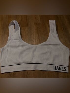 Hanes White Ribbed Bralette with Black Trim
